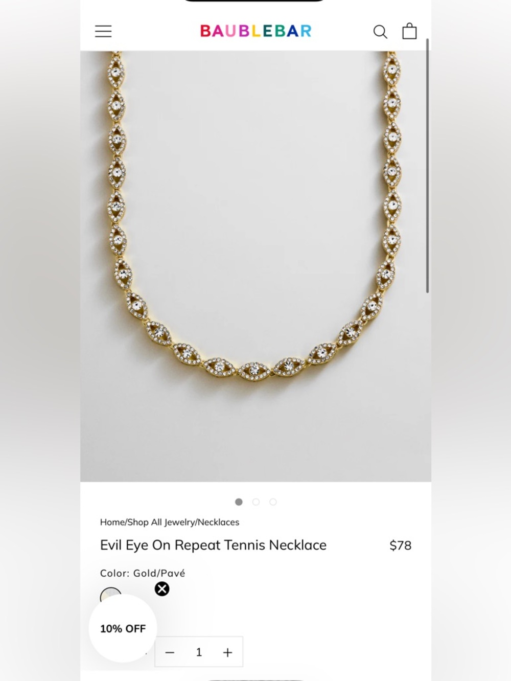 BaubleBar Gold Pavé Evil Eye Repeat Tennis Necklace